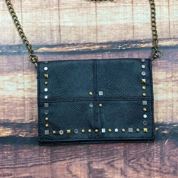 RELISTED  Black Studded Crossbody Purse Wallet Chain Strap - Picture 3 of 6
